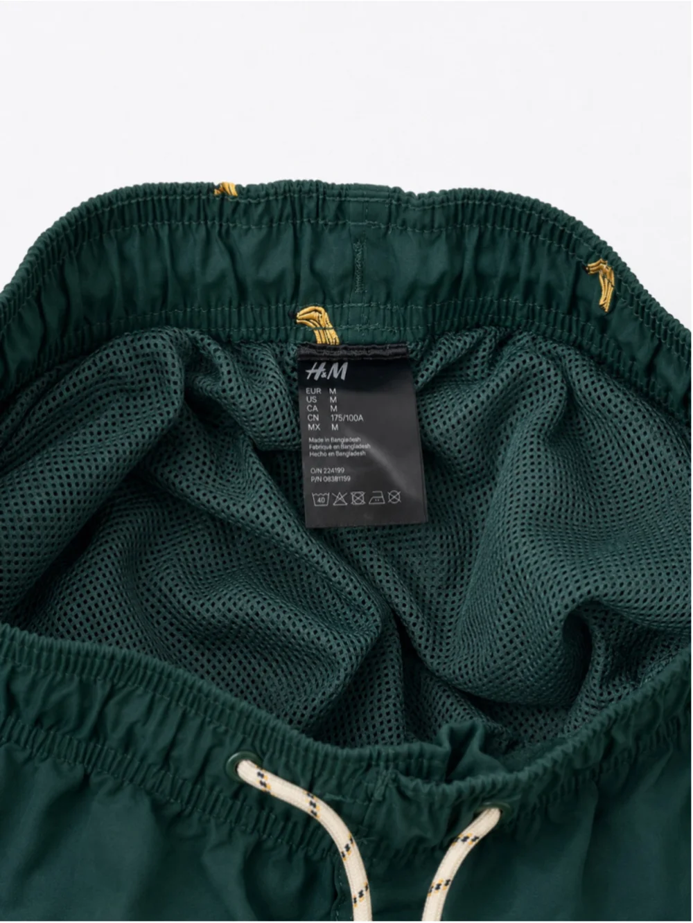 H&M Men’s Forest Green Banana Embroidered Swim Shorts – Size M